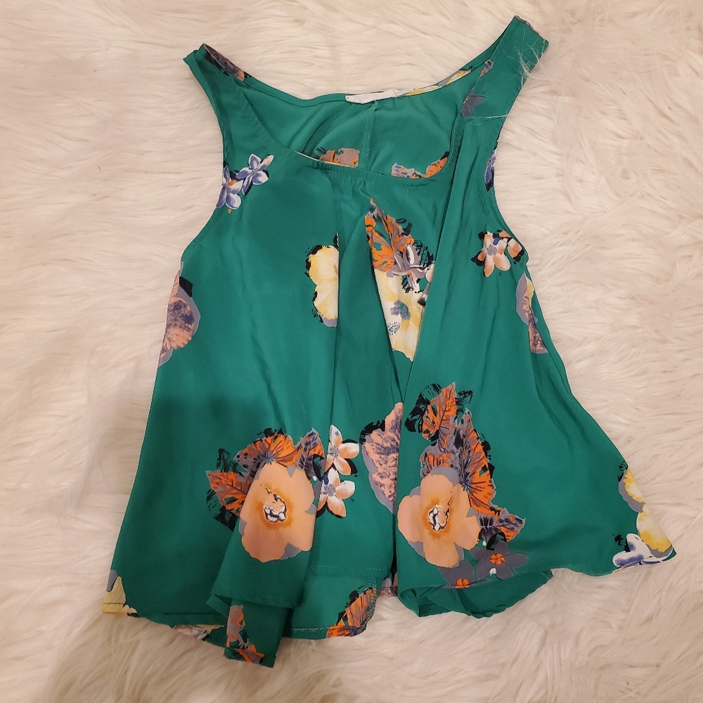 Lush Emerald Green flowy tank with floral prints